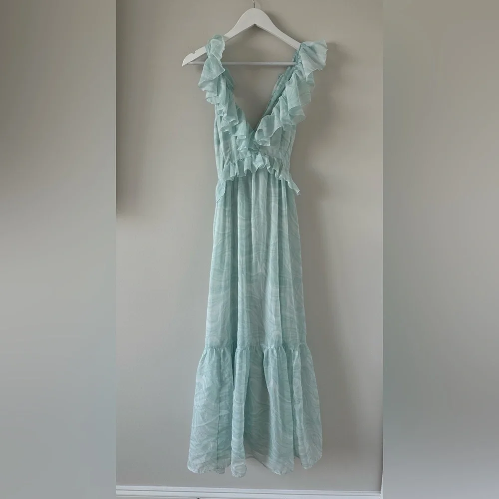 Abercrombie & Fitch Light Mint Ruffle Back Tie Maxi Dress